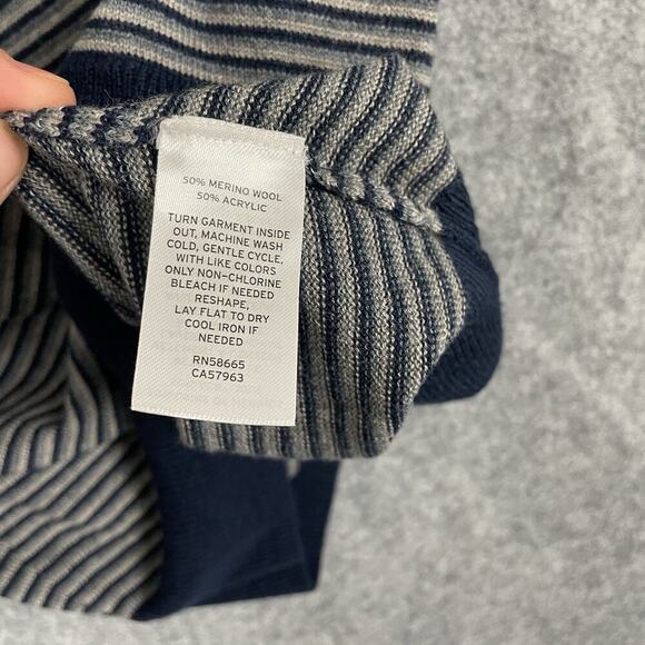 Nordstrom Mens Shop Striped Merino Wool Blend Sweater L Knit Washable Crew Blue - Picture 5 of 9